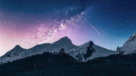Download Mountains Range Sky Night Milky Way 1366x768 Wallpaper