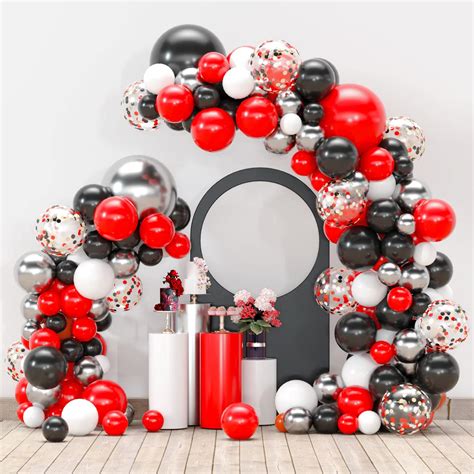 Buy Black And Red Balloon Garland Kit Red Black White Metallic Silver Confetti Balloons Arch For