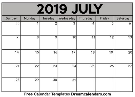 Ko Fi Printable July 2019 Calendar Ko Fi ️ Where Creators Get Paid