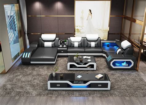 Custom Made Modern Design Led Lights Music Player Living Room Sofa Set