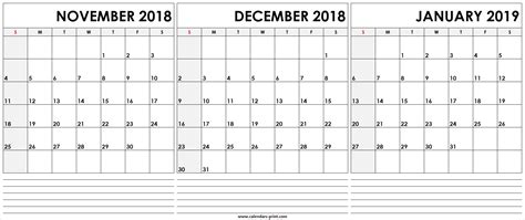 Print Calendar November December January Calendar Printables Free