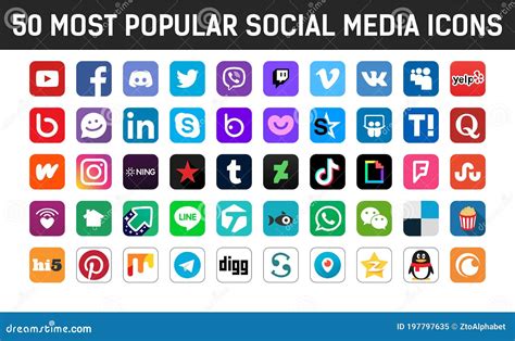 Social Media And Networking Icons Collection Set Stock Vector