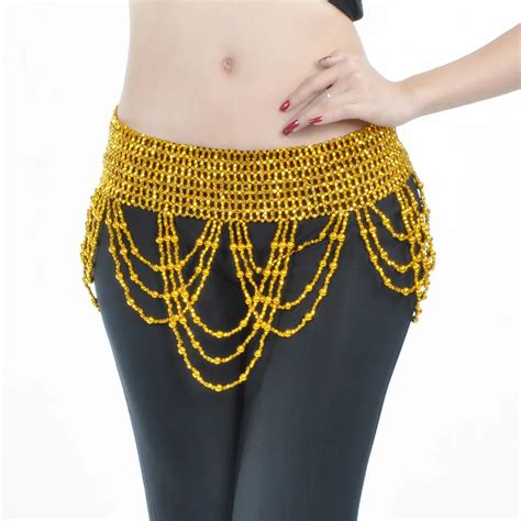 Belly Dance Costume Hip Scarf Belt Handmade Waist Beads 2 Colors Gold