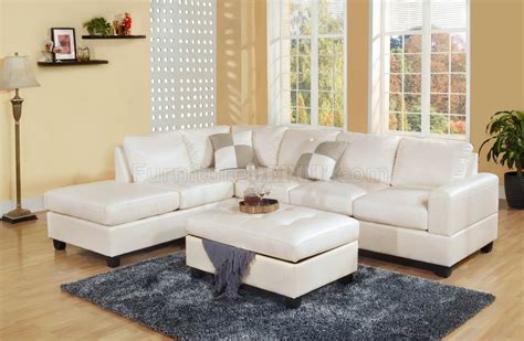 White Bonded Leather Modern Sectional Sofa Wstorage Ottoman