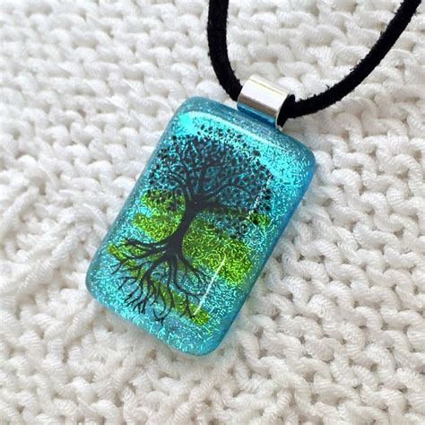 Tree Of Life Necklace Turquoise Dichroic Glass Pendant Etsy Uk Dichroic Glass Pendant Glass