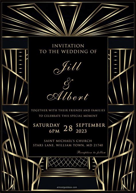 Black And Gold Art Deco Great Gatsby Wedding Invitation Save The