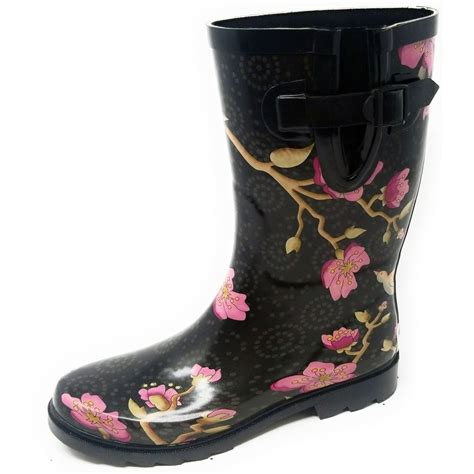 Forever Young Women Mid Calf 11 Rubber Rain Boots With Cherry