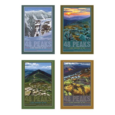 48 Peaks 4000 Footers Of Nh Posters 8x12 Print Set Of 4 Sunset From