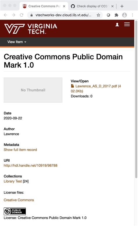 Check Display Of Cc0 10 Universal Public Domain Dedication And Public