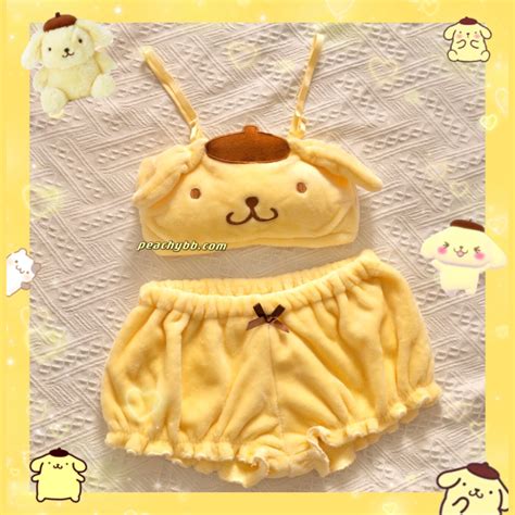 Pompompurin Inspired Pajama Pyjamas Set 2 Pcs Plush Bandeau Top And