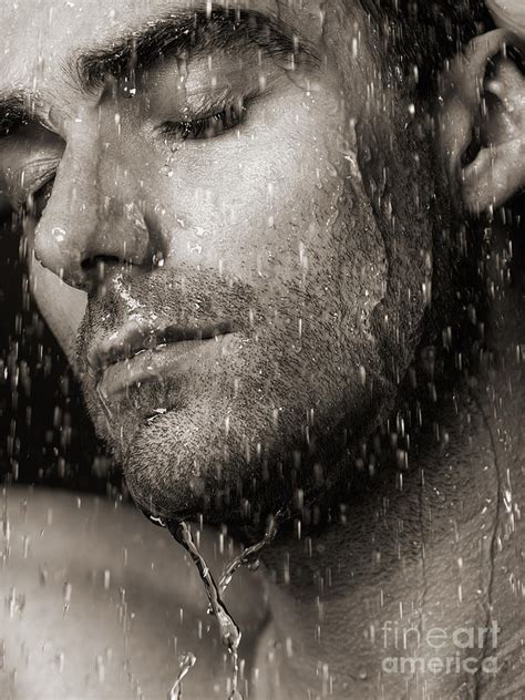 sensual portrait of man face under pouring water black and white photograph by maxim images prints