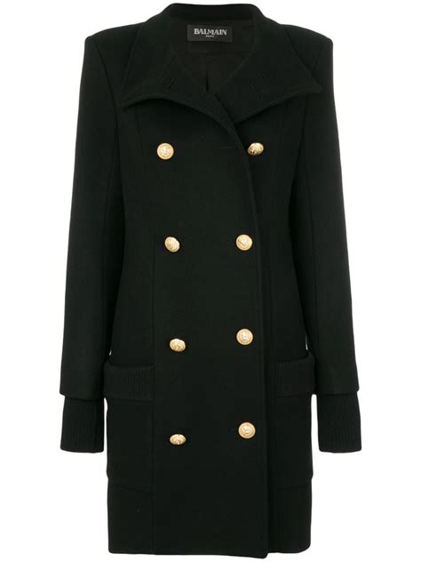 Balmain Double Breasted Wool And Cashmere Blend Coat In Black Modesens