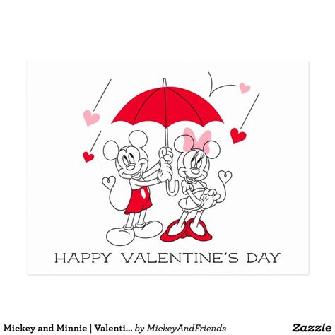 Mickey And Minnie Valentines Day Falling Hearts Postcard Zazzle