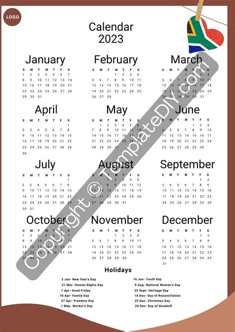 South Africa Calendar 2023 With Holidays In Pdf Word And Excel