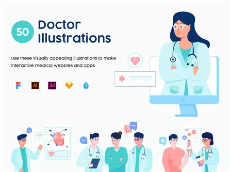 50 Doctor Illustration Set Uplabs
