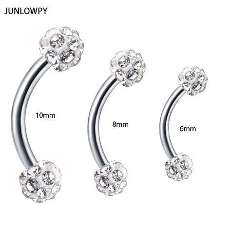 Junlowpy 16g Stainless Crystal Balls Eyebrow Barbell Piercing Ring Curved Bar Eyebrow Ring