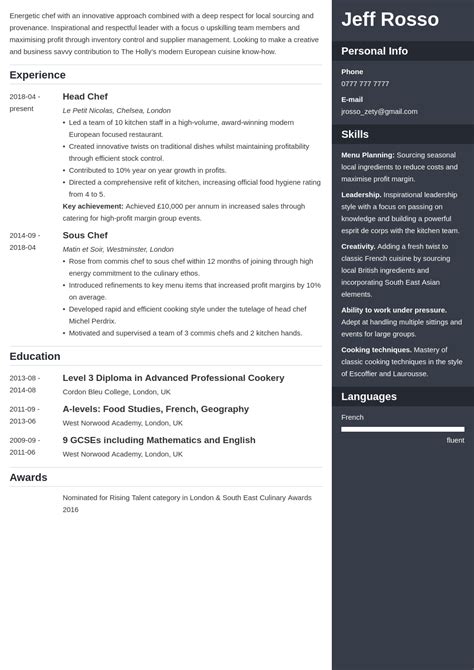 Chef Cv Example And Writing Guide Template And 20 Tips