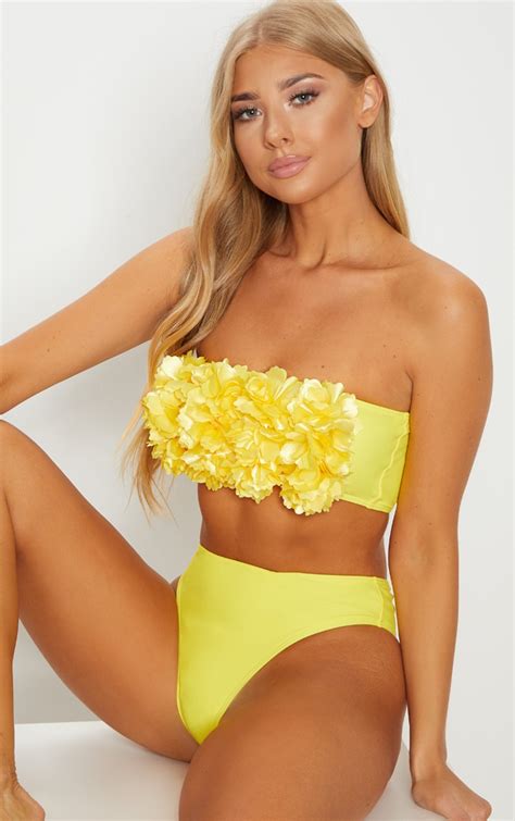 Yellow 3d Floral Bandeau Bikini Top Prettylittlething Ca