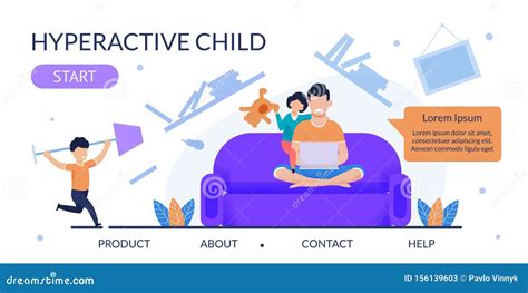 Flat Landing Page For Help With Hyperactive Child Stock Vector