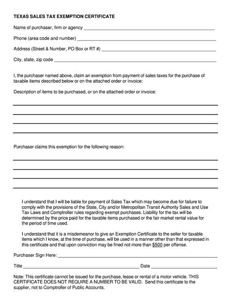 Fillable Online Texas Sales Tax Exemption Form Fax Email Print Pdffiller