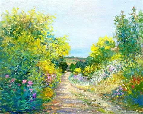 Bloomed Road Tuscany Italian Painting Oil Painting By Biagio Chiesi