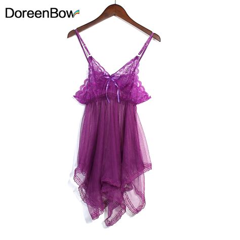 doreenbow woman sexy nightgowns sleep wear lace hallow out slip sleeping dress purple mesh