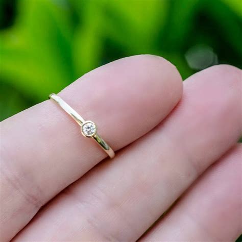 Tiny Diamond Ring Minimalist Diamond Engagement Ring 18k Real Gold