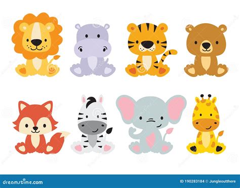 Cute Wild Safari Animals Vector Illustration Stock Vector