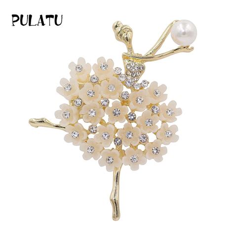 Pulatu Classic Ballet Girl Brooches For Women Metal Pave Opal Female Brooch Pins For Clothing