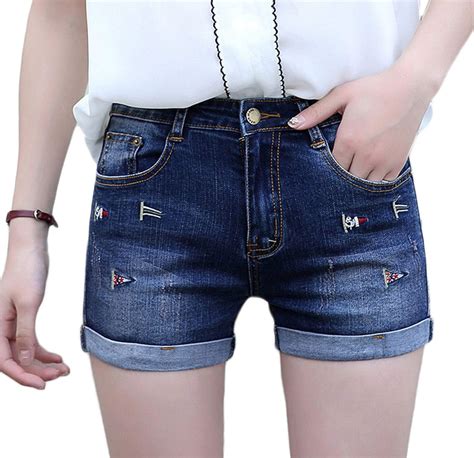 Andongnywell Womens Ripped Denim Jean Shorts Mid Rise Stretchy Folded
