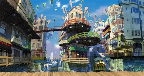 Original Anime City Detail Scenic Art Wallpaper