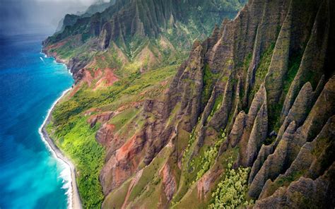 Download Wallpapers Island Of Kauai Cliffs Rainforests Napali Coast