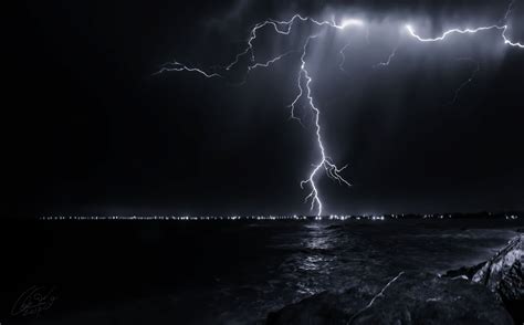Nature Night Sky Lightning Sea Ocean Storm Rain Wallpaper 3876x2410