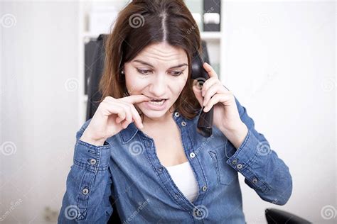 Frantic Businesswoman Making A Phone Call Stock Photo Image Of Mobile