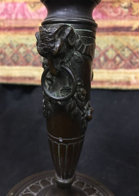 19th Century Pair Of Bronze Candlesticks In The Manner Of