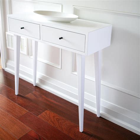 White entryway table with drawers. Narrow console table with drawers, white console, narrow ...