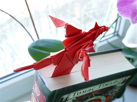 Bookmark Paper Origami Dragon Red Paper Bookmark Dragon Etsy