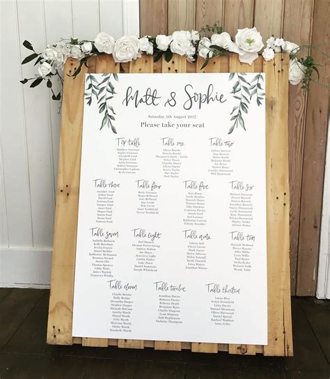 Olive Leaf Wedding Table Plan Fully Customisable Poster Or Etsy Uk