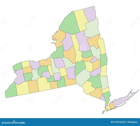 New York Detailed Editable Political Map Cartoon Vector