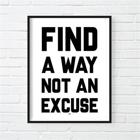 No Excuses Motivational Quote Print Motivation Poster Inspirational