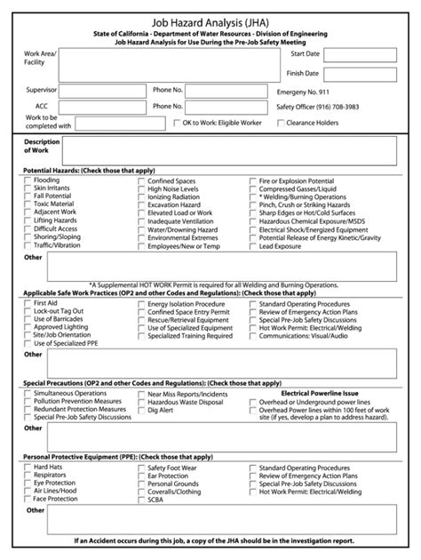 Fillable Online Job Hazard Analysis Jha Form Rev 1Pdf Db Excel Com