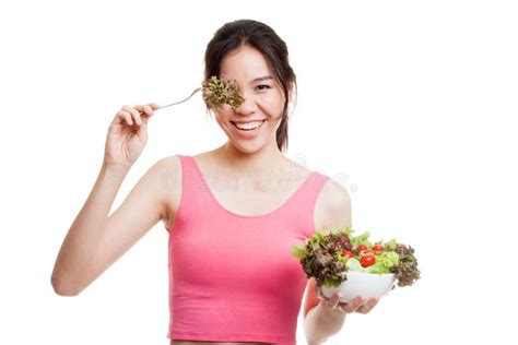 Beautiful Asian Healthy Girl Enjoy Eating Salad Stock Image Image Of Asian Beautiful 85163009