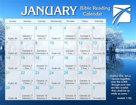 January 2018 Daily Bible Reading Calendar In Gods Image