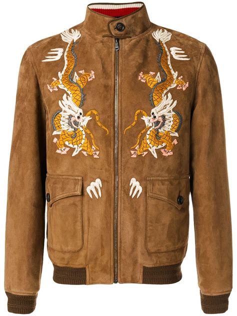 Gucci Dragon Embroidered Jacket In Brown For Men Lyst