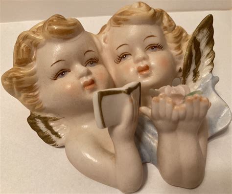 Tilso Japan Vintage Porcelain Bisque Sister Twins Angels Cherub