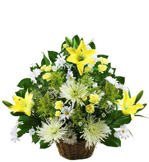 Small Traditional Yellow And White Sympathy Basket Avas Flowers