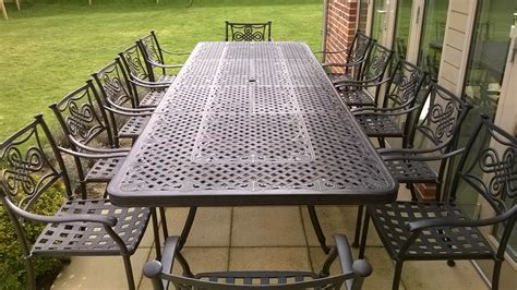 Some metal patio tables can be shipped to you at home, while others can be picked up in store. Dining Table Sets With 10 Chairs or More - Outside Edge Metal Garden Furniture