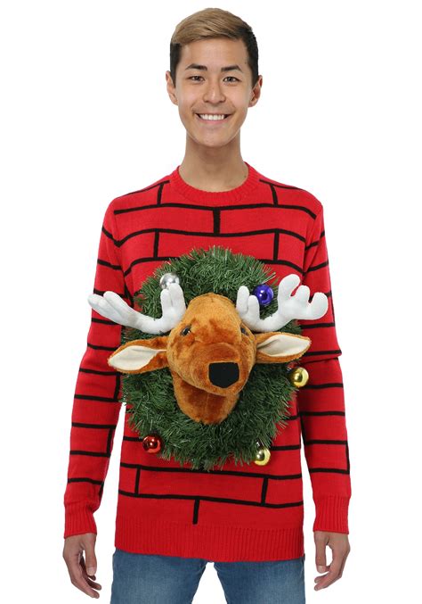 Adult Reindeer Head Ugly Christmas Sweater Made By Us Sweaters