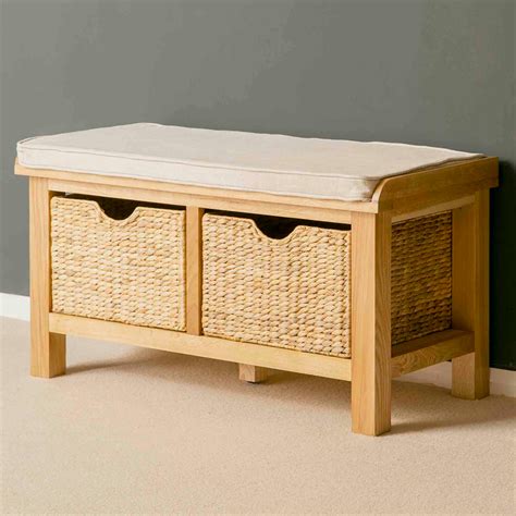London Oak Hall Storage Bench With Baskets Solid Wooden Shoe Storage