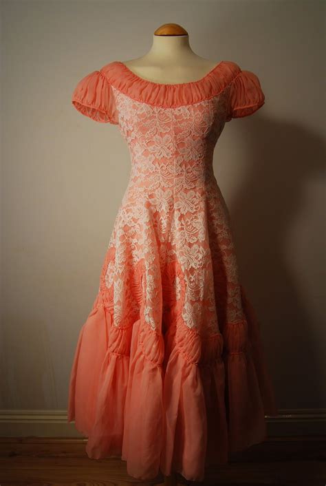 Vintage 1950s Prom Dress In Coral Orange Wedding Gowns Vintage 1950